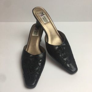 Vintage Black Embroidered Mules